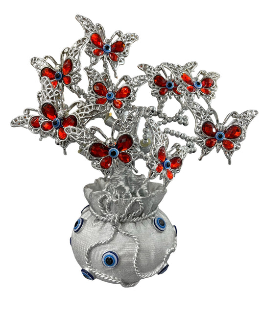 Red butterfly  flowers silver tree of life