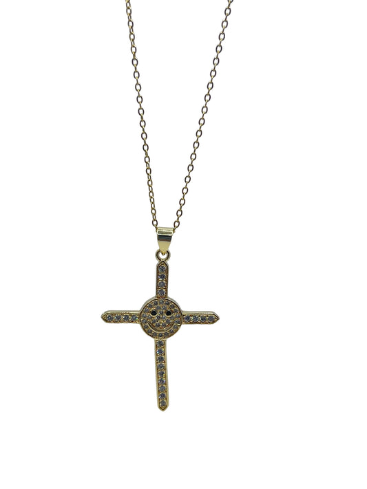 Cross happy face necklaces stainless steel