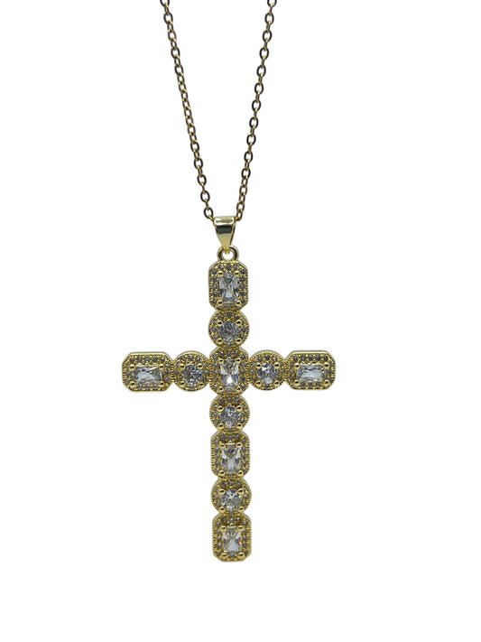 Cross square stone full necklaces stainless steel