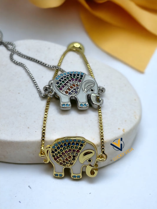 Elephant enamel adjustable bracelet