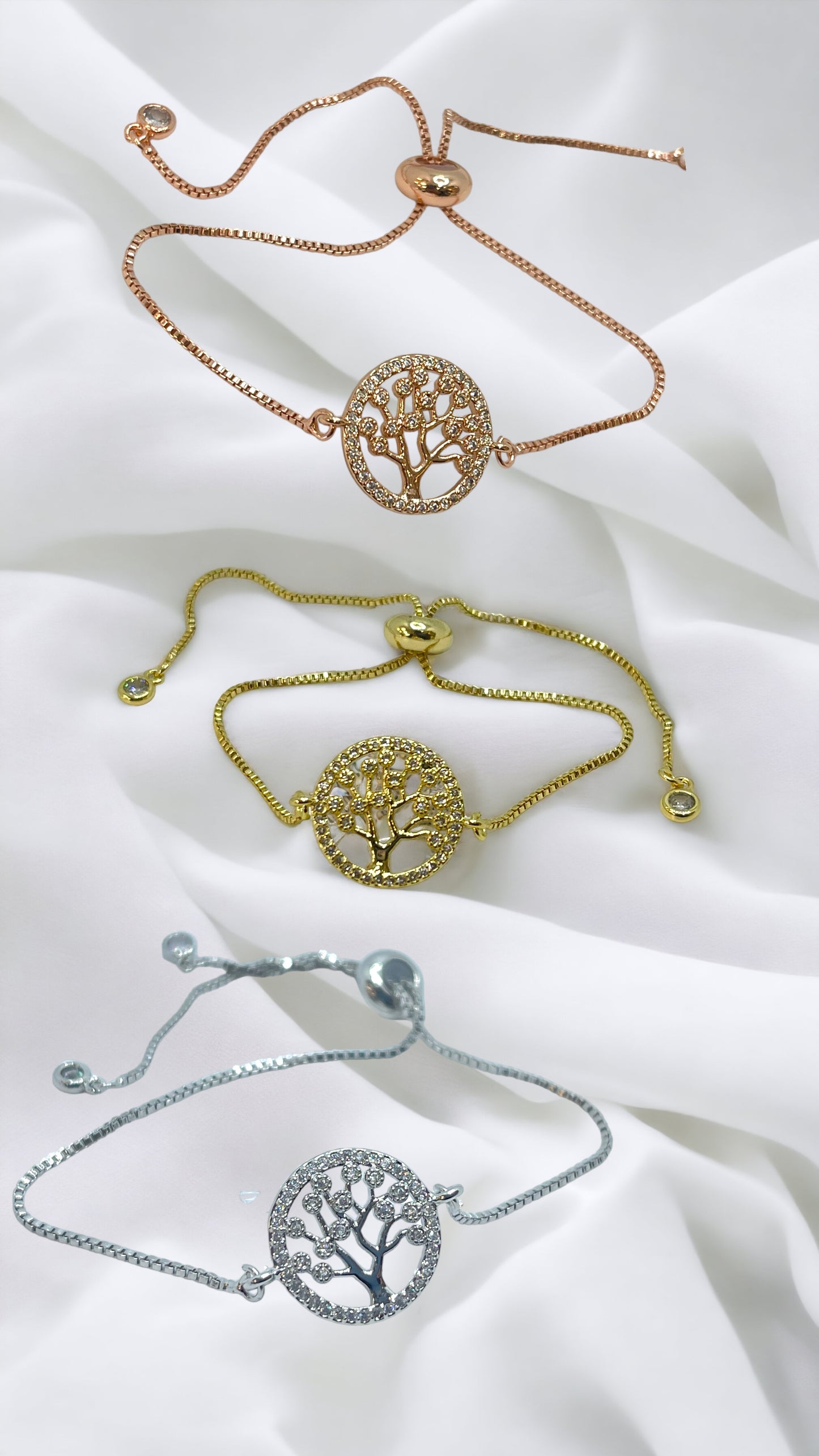 Tree of life zirconia adjustable bracelet