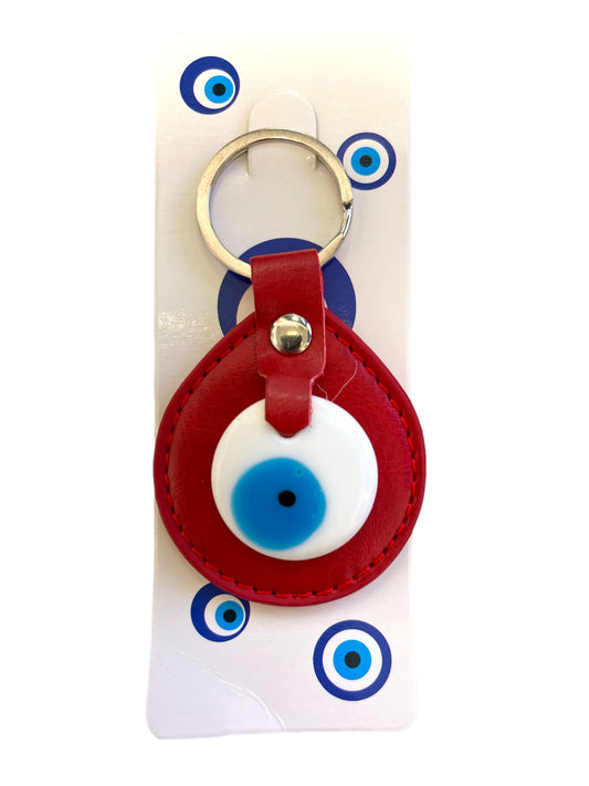 Leather evil eye keychain protection
