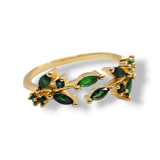 Emerald leaves zirconia adjustable Ring