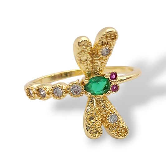 Emerald dragonfly  zirconia adjustable Ring