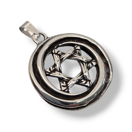 Round Star david pendant stainless steel