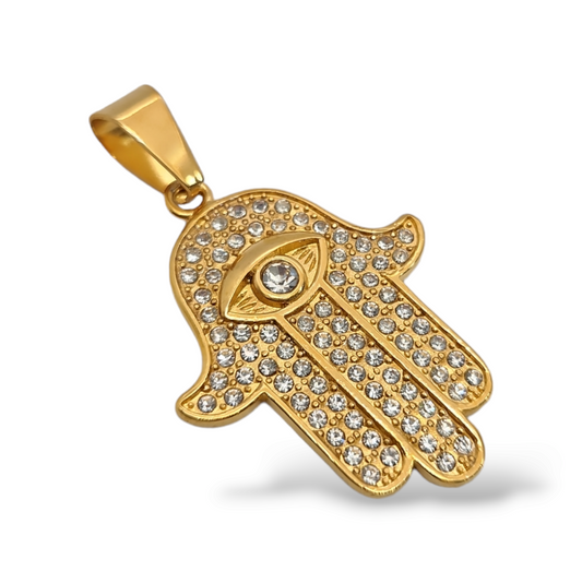 Fatima hamsa full cz pendant stainless steel