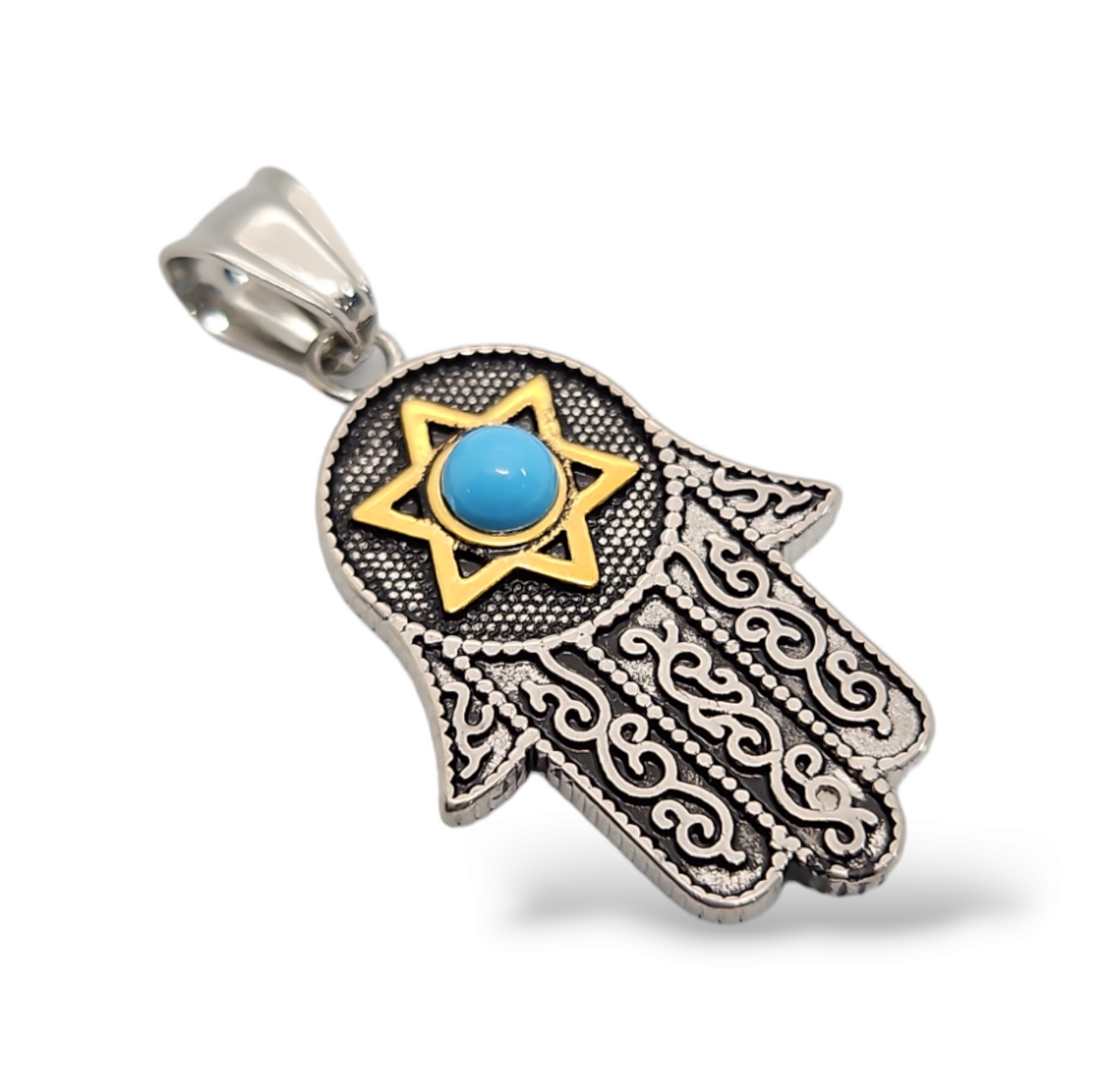 Fatima hamsa turquiose pendant stainless steel