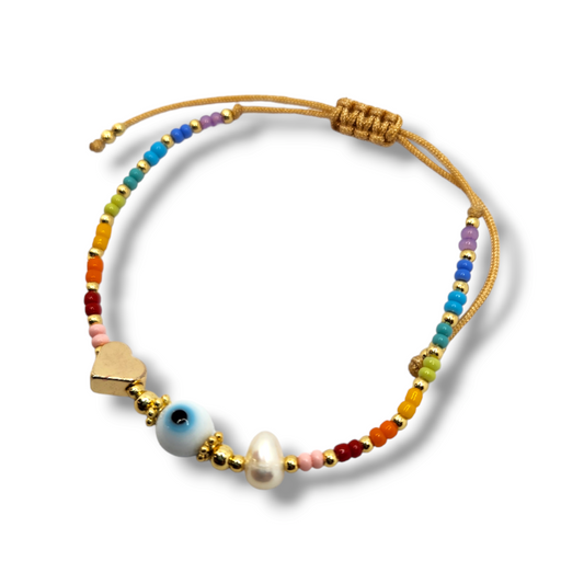 Shell heart seabeads multicolor string