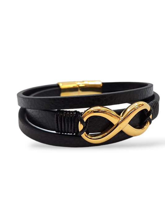 Infinity leather bracelet stainless steel