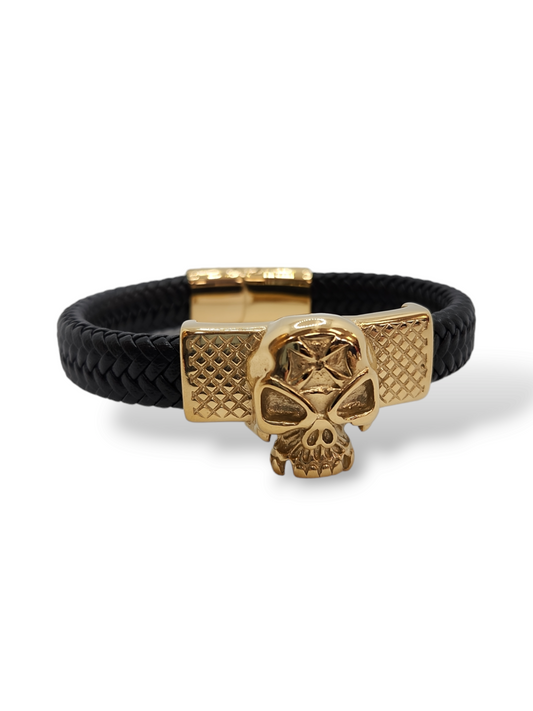 Skull leather bracelet stainless steel