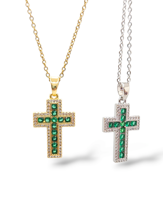 Cross Zirconia emerald necklaces stainless steel