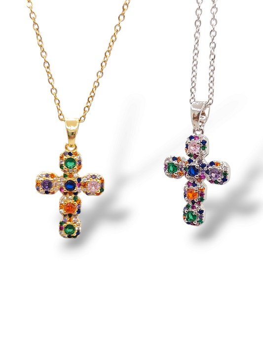 Cross Zirconia multicolor necklaces stainless steel