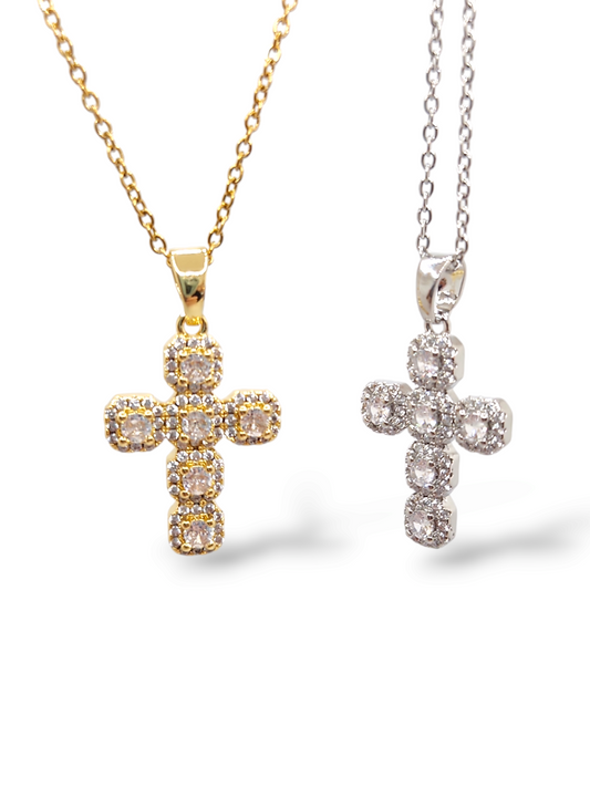 Cross Zirconia baguette necklaces stainless steel