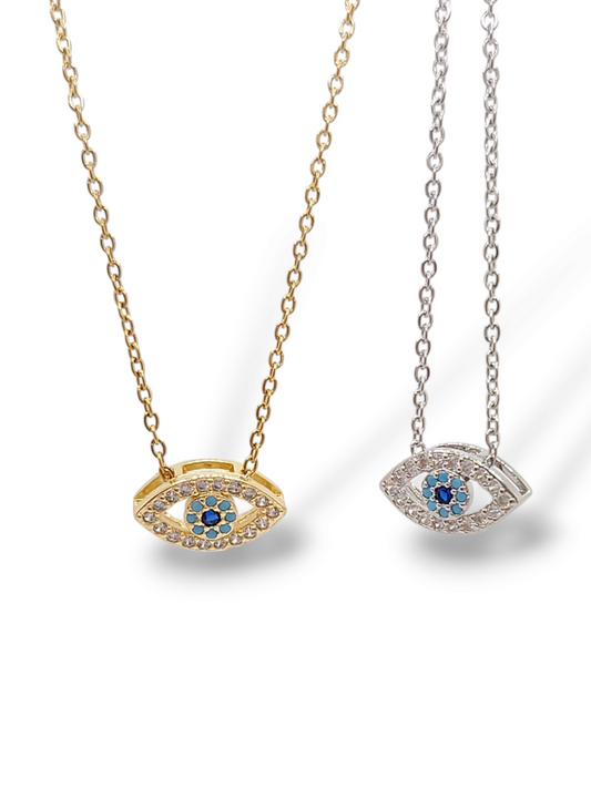 Oval zirconia evil eye necklace 18" necklace