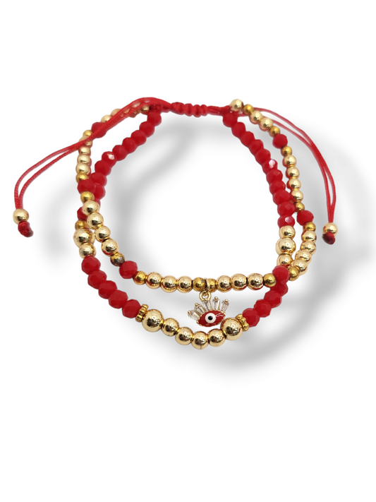 Seabeads gold bracelet adjustable with red evil eye