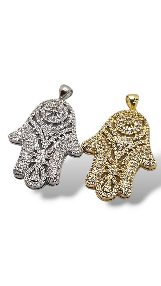 hamsa full Zirconia  Stainless Steel Pendant