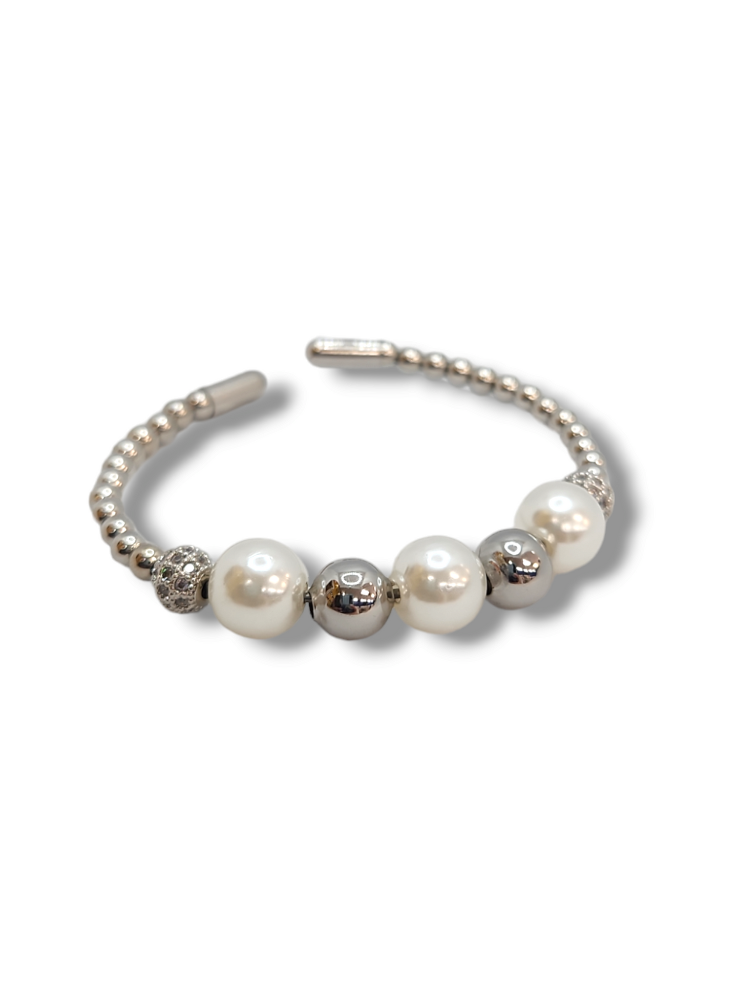 White  perls Beads Zirconia cuff Bangle