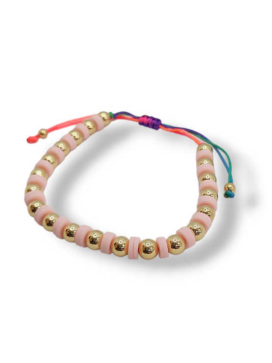 Pucca pink gold balls  string bracelet