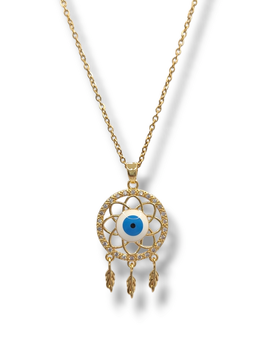 Dream catcher with evil eye necklaces 18" chain