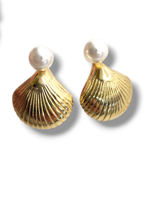 Sea shell perl earring stainless steel