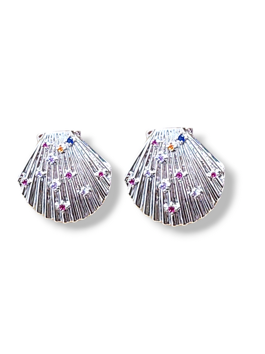 shell with zirconia multicolor sparkles stainless steel