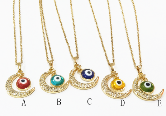 Moon evil eye necklaces stainless steel