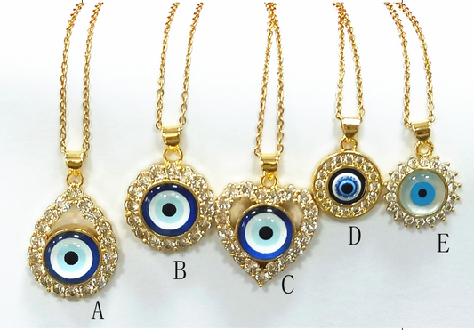 Evil eye glass  necklaces stainless steel 18"