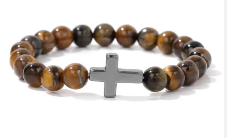 Hematiz Cross charm bead bracelet