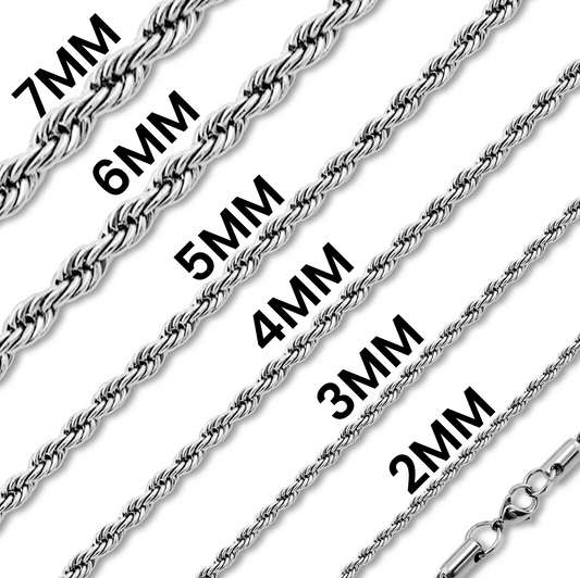 Rope chain -Silver  Stainless Steel  2mm -3mm-4mm-5mm-6mm