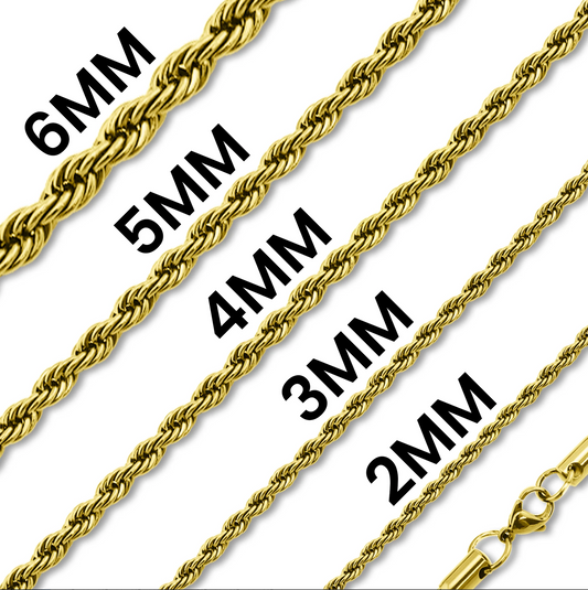 Rope chain -Gold  Stainless Steel  2mm -3mm-4mm-5mm-6mm