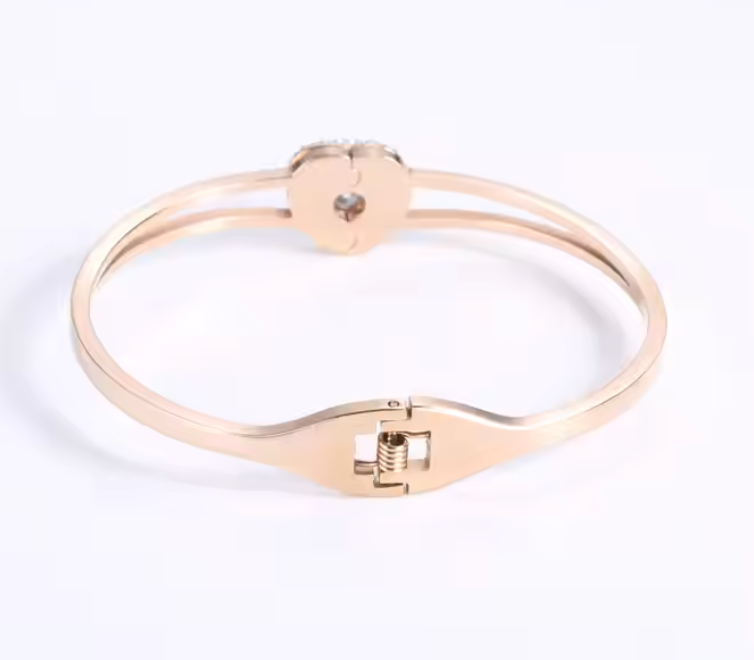 18K Gold Plated Heart Zircon Bangle Women Stainless Steel