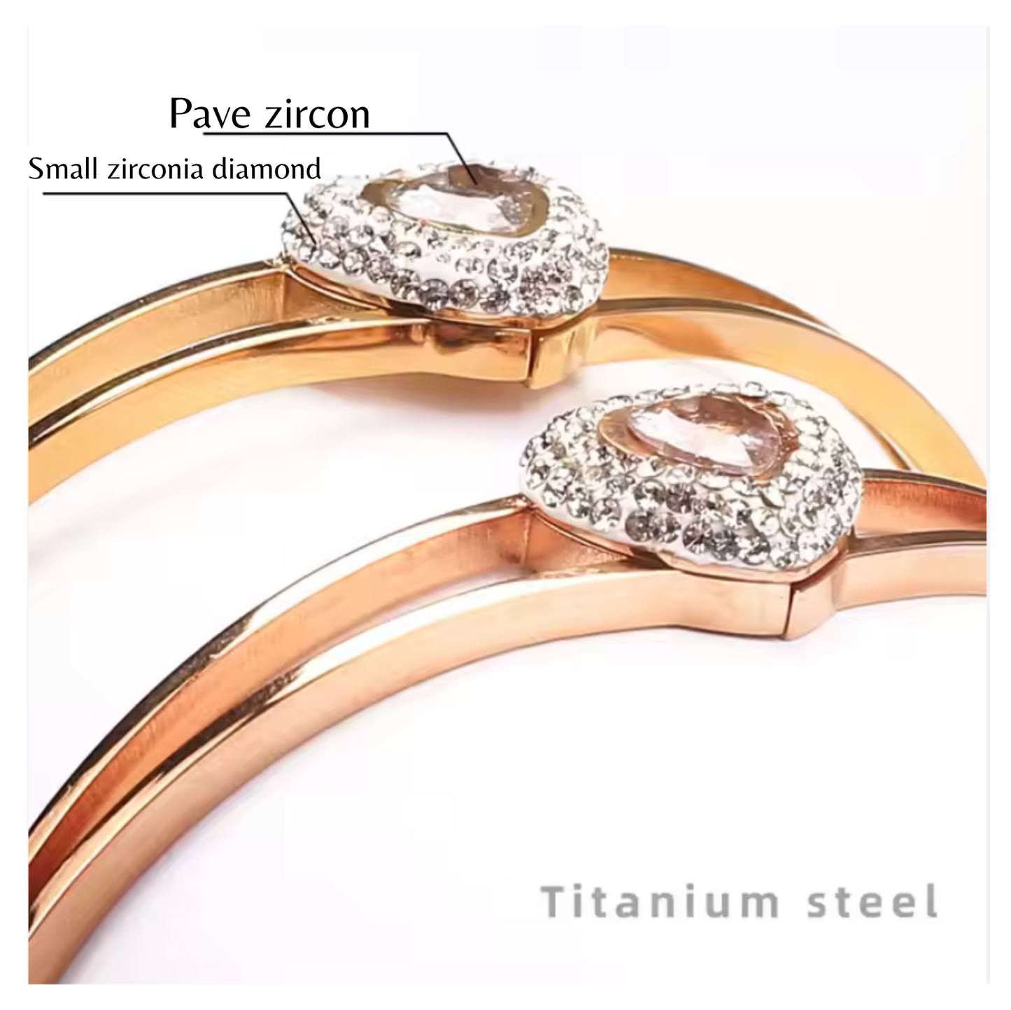 18K Gold Plated Heart Zircon Bangle Women Stainless Steel