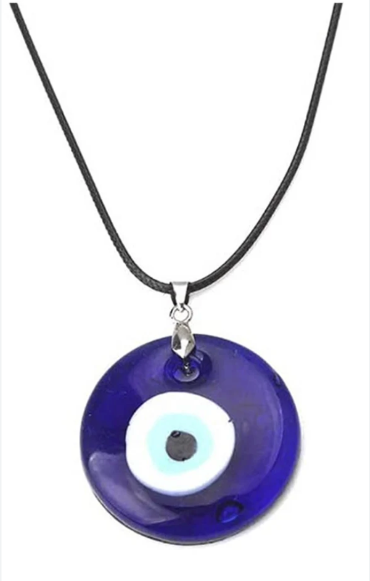 Glass Evil Eye Necklace with leather necklace