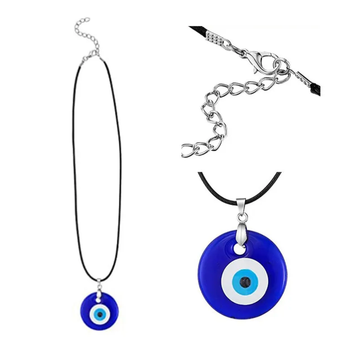 Glass Evil Eye Necklace with leather necklace