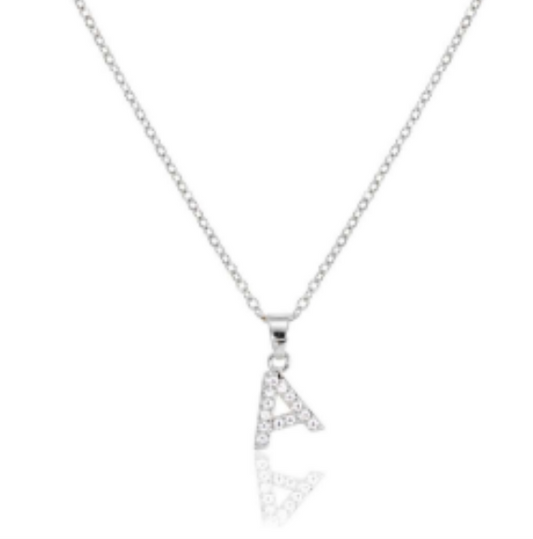 Initial micro pave- full cubic zirconia 18" necklaces stainless steel