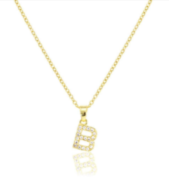 Initial micro pave- full cubic zirconia 18" necklaces stainless steel