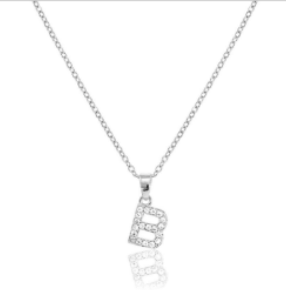 Initial micro pave- full cubic zirconia 18" necklaces stainless steel