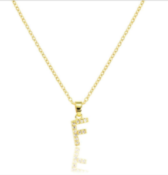 Initial micro pave- full cubic zirconia 18" necklaces stainless steel