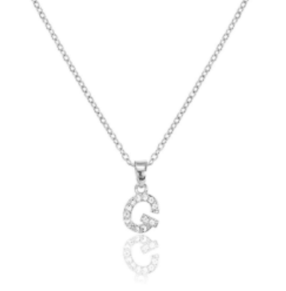 Initial micro pave- full cubic zirconia 18" necklaces stainless steel