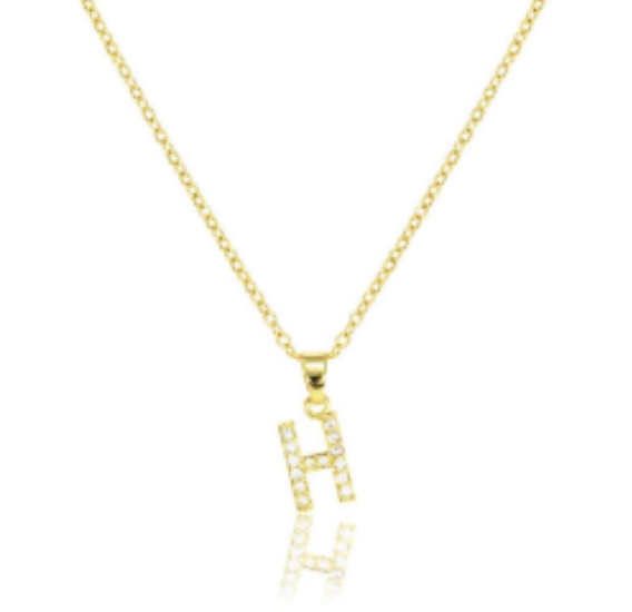 Initial micro pave- full cubic zirconia 18" necklaces stainless steel