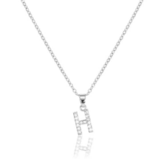 Initial micro pave- full cubic zirconia 18" necklaces stainless steel