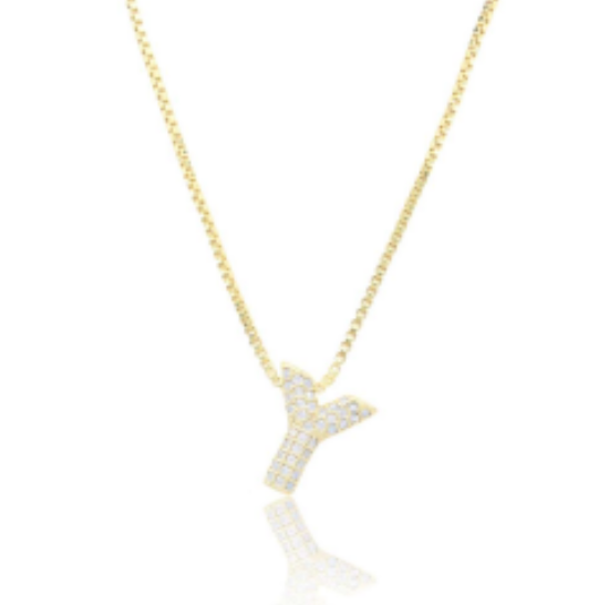 Ice Jumbo Initial 2"  micro pave- full cubic zirconia 18" necklaces stainless steel (Copy)