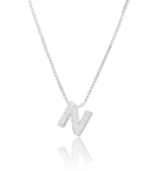 Ice Jumbo Initial 2"  micro pave- full cubic zirconia 18" necklaces stainless steel (Copy)