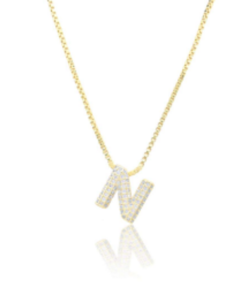 Ice Jumbo Initial 2"  micro pave- full cubic zirconia 18" necklaces stainless steel (Copy)