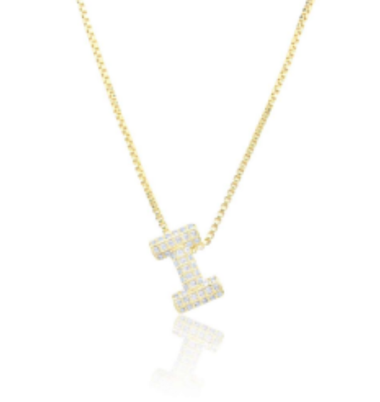 Ice Jumbo Initial 2"  micro pave- full cubic zirconia 18" necklaces stainless steel (Copy)