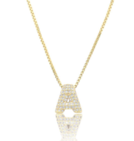 Ice Jumbo Initial 2"  micro pave- full cubic zirconia 18" necklaces stainless steel (Copy)