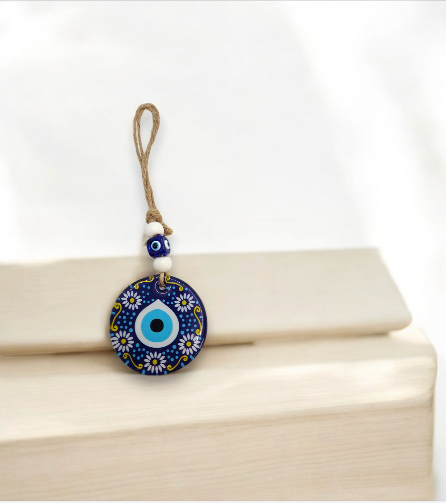 Evil eye glass flower handing   3"