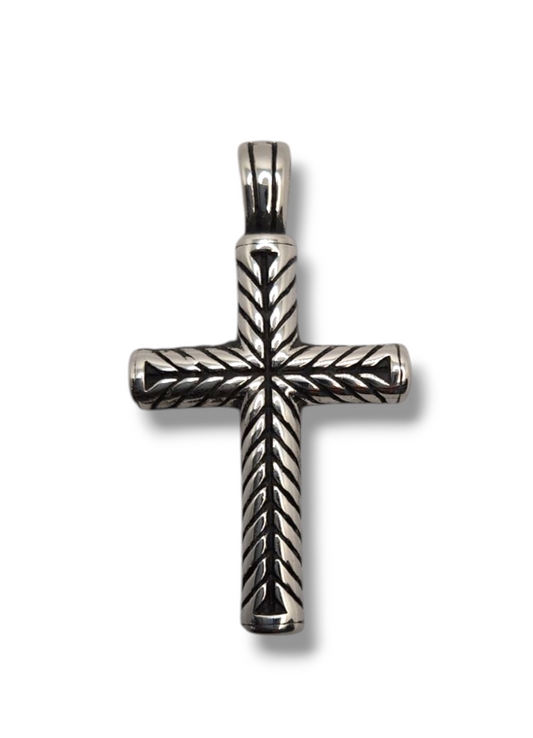 Cross cut diamond stainless steel black men