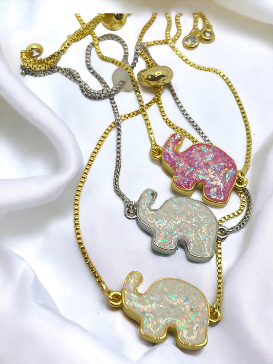 Elephant opal adjustable bracelet 18k gold plated