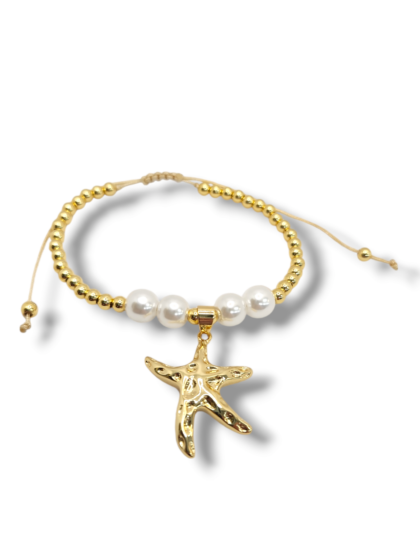 Star fish perls charm gold balls  string bracelet